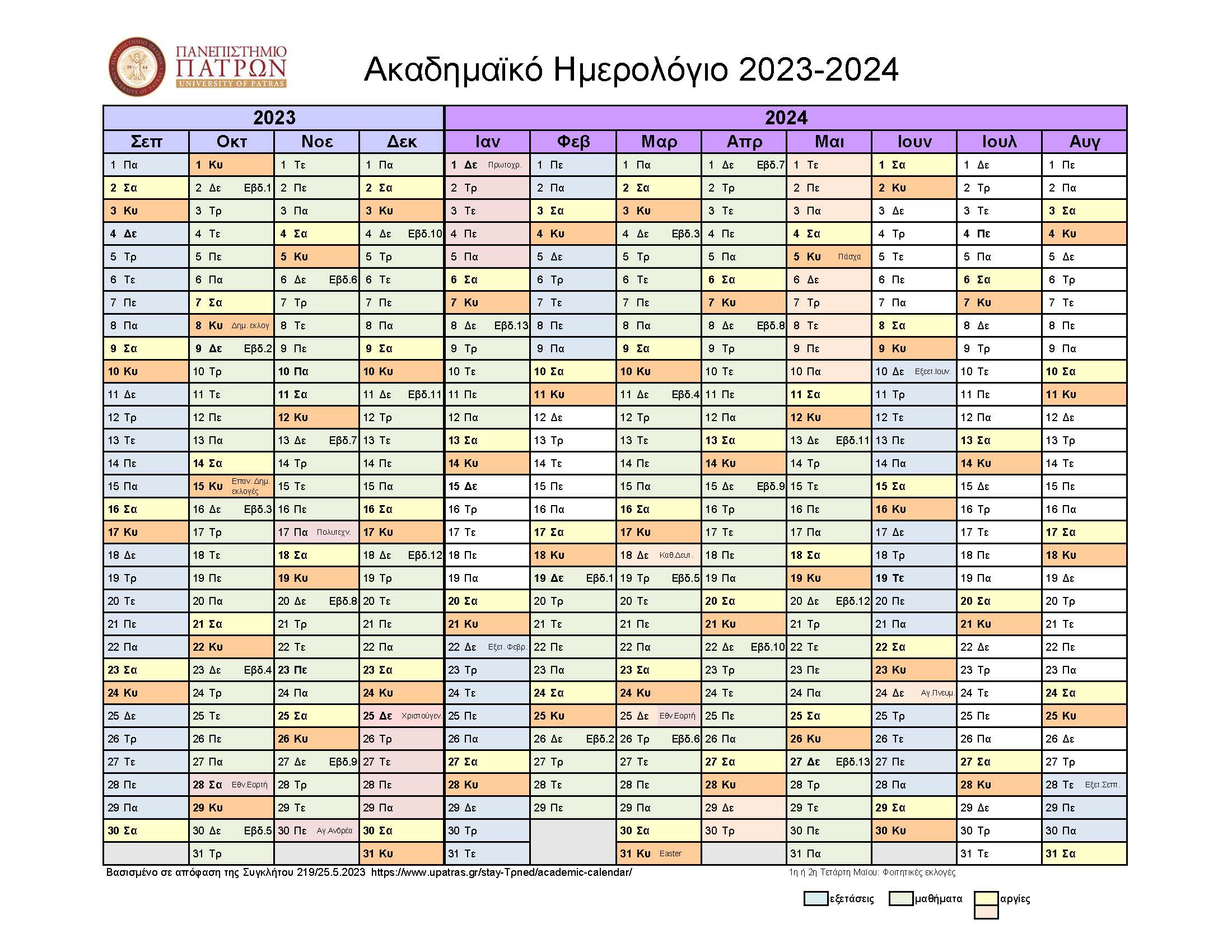 Ακαδημαϊκό Ημερολόγιο 2023-2024